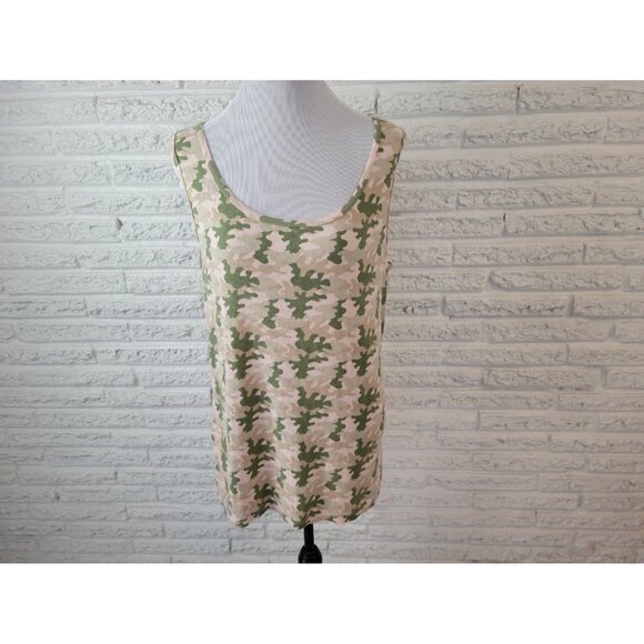 Faded Glory Womens Top 3X Plus Tank Green Camouflage Relaxed Ribbed A6E - Picture 1 of 7